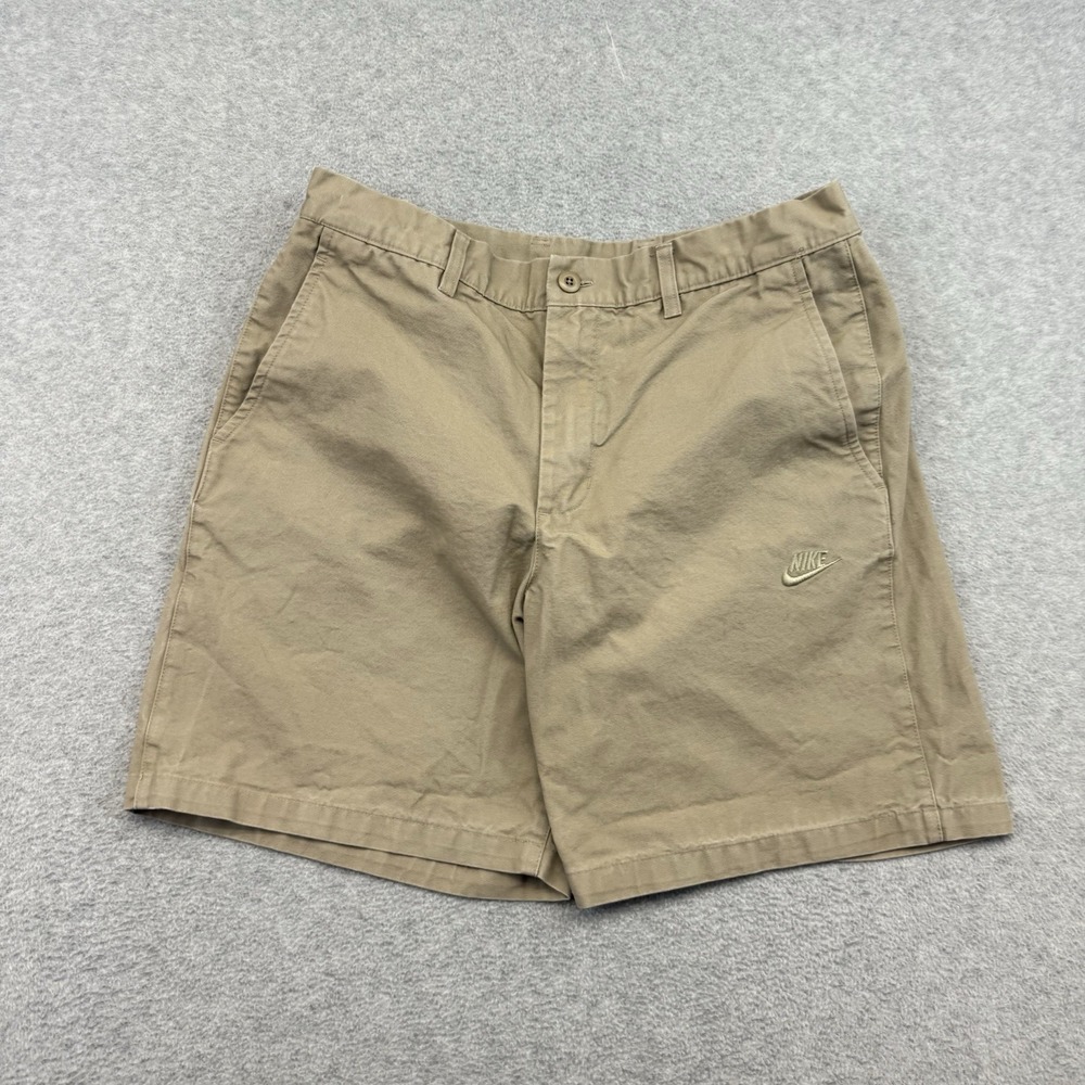 Nike Club Khaki washed Chino Shorts Cotton Swoosh Beige Brown Casual Size 32 M